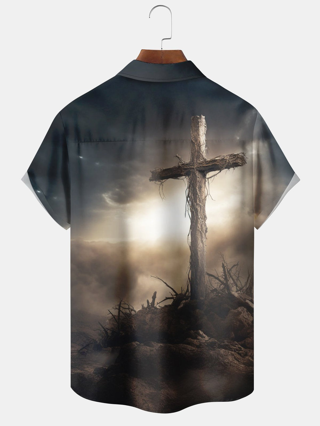 Alohadaddy Vintage Holiday Mens Easter Jesus Cross Stretch Pocket Shirt
