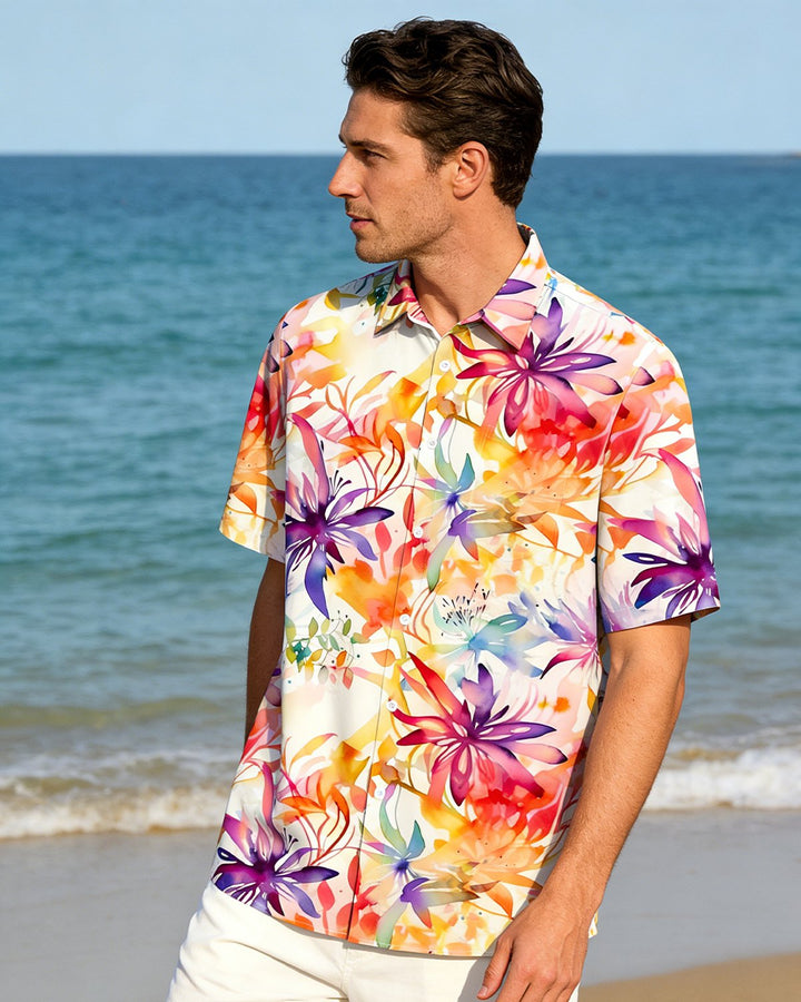 Alohadaddy® Hawaiian Floral Tropical Plant Leaf Gradient Color Vacation Shirt