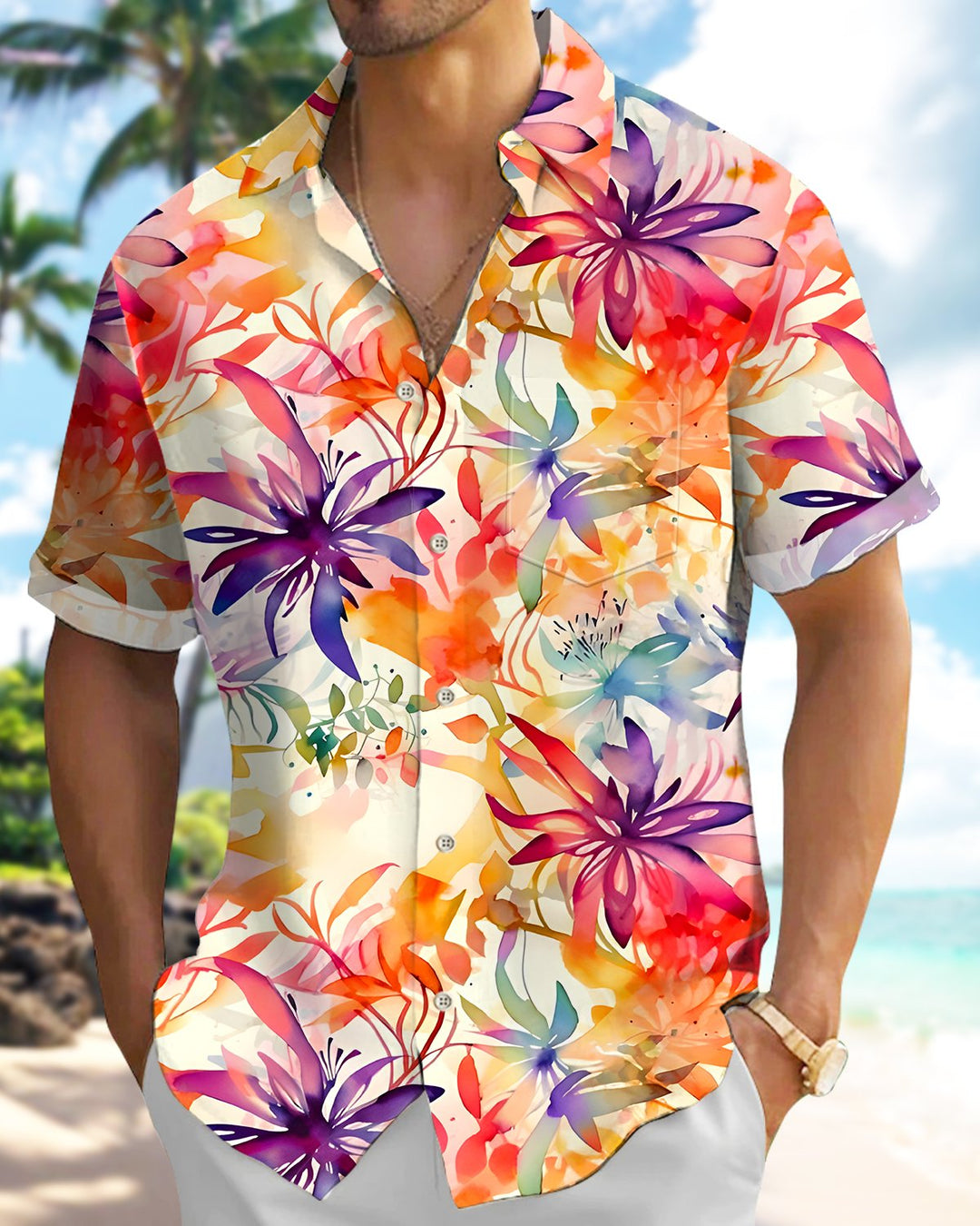 Alohadaddy® Hawaiian Floral Tropical Plant Leaf Gradient Color Vacation Shirt