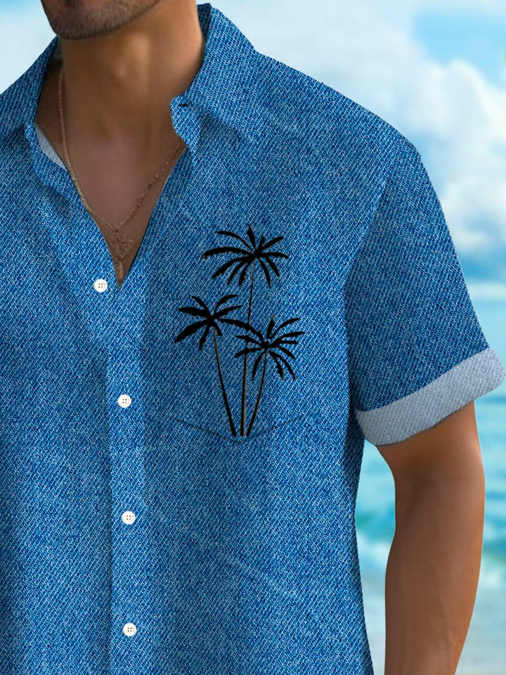 Alohadaddy Denim Textured Coconut Tree Print Men&