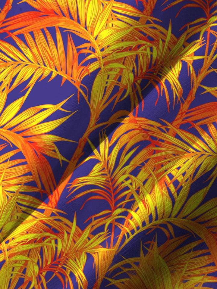 Alohadaddy® Casual Contrast Palm Leaves Ombre Art Print Chest Pocket Moisture Wicking Oversized Long Hawaiian Shirt
