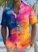 Alohadaddy® Vintage Gradient Abstract Art Print Chest Pocket Stretch Oversized Hawaiian Shirt