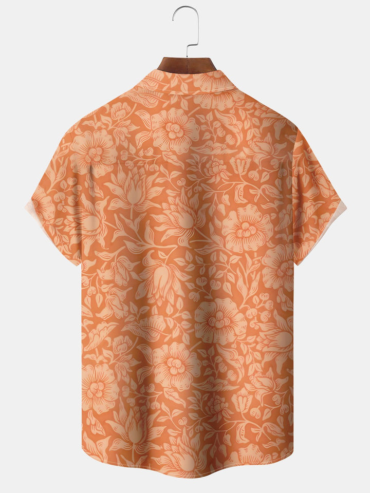Alohadaddy® Casual Floral Art Print Chest Pocket Stretch Hawaiian Short Sleeve Shirt Big &amp; Tall