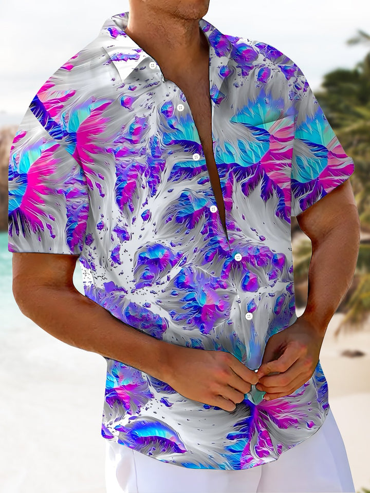Alohadaddy® Casual Abstract Moisture Wicking Chest Pocket Hawaiian Men&