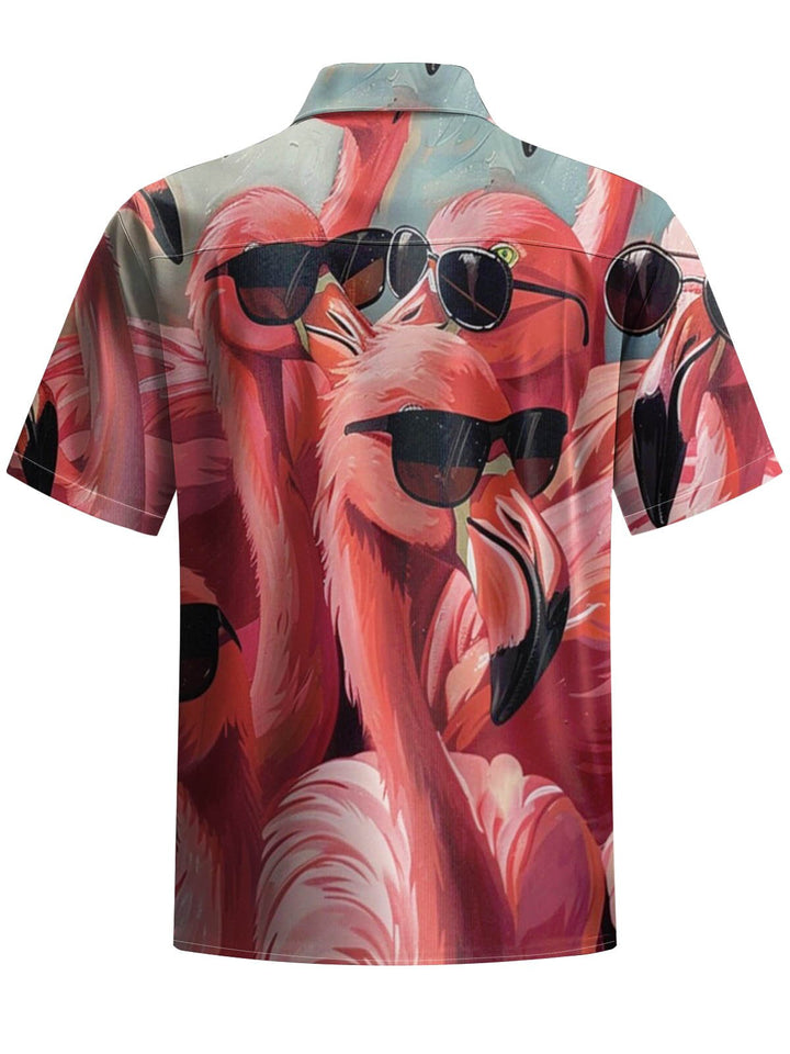 Alohadaddy® Hawaiian Flamingo Print Stretch Large Size Chest Pocket Men&