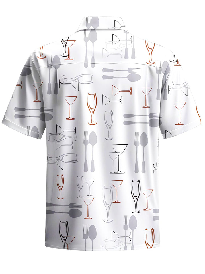 Alohadaddy® Casual Wine Glass Printed Art Chest Pocket Men Short Sleeve Shirt Big &amp; Tall