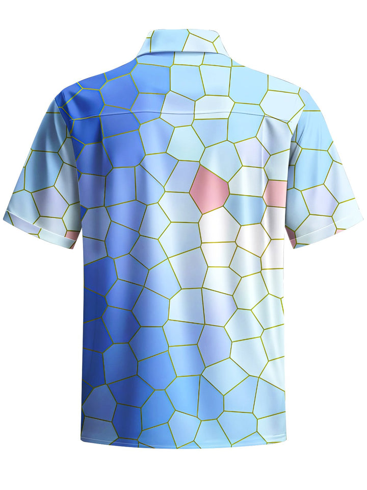 Alohadaddy® Hawaiian Geometric Gradient Art Print Chest Pocket Mens Short Sleeve Shirt Big &amp; Tall
