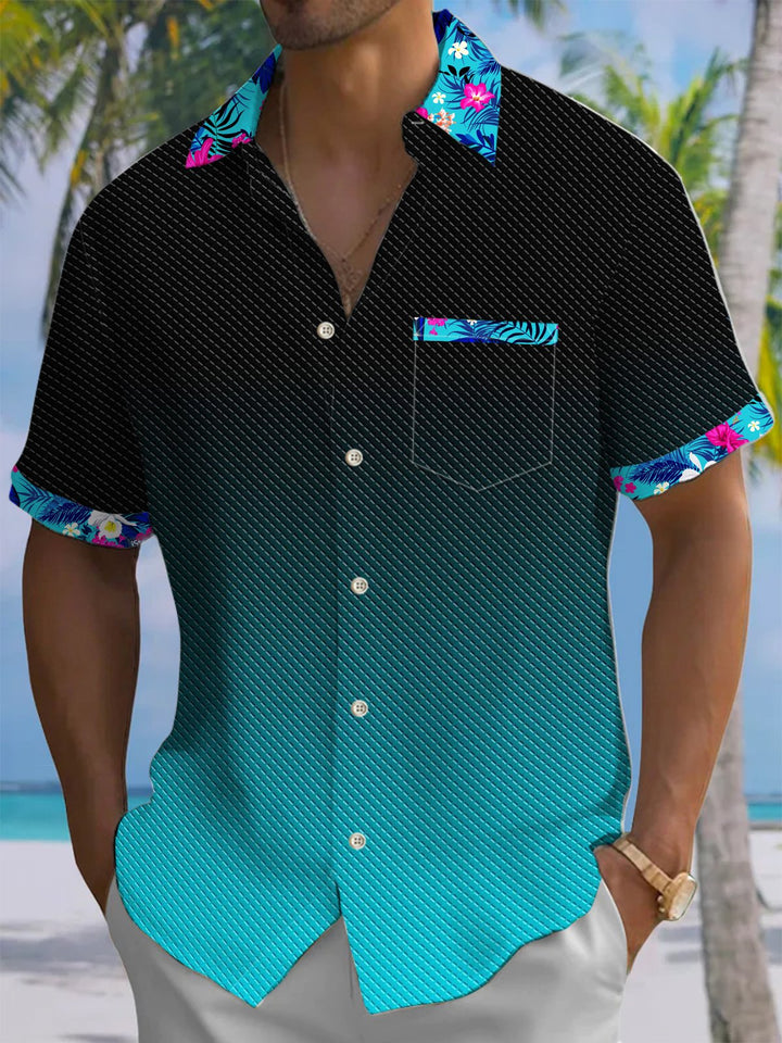 Alohadaddy® Casual Gradient Floral Art Print Mens Wicking Short Sleeve Shirt Big &amp; Tall
