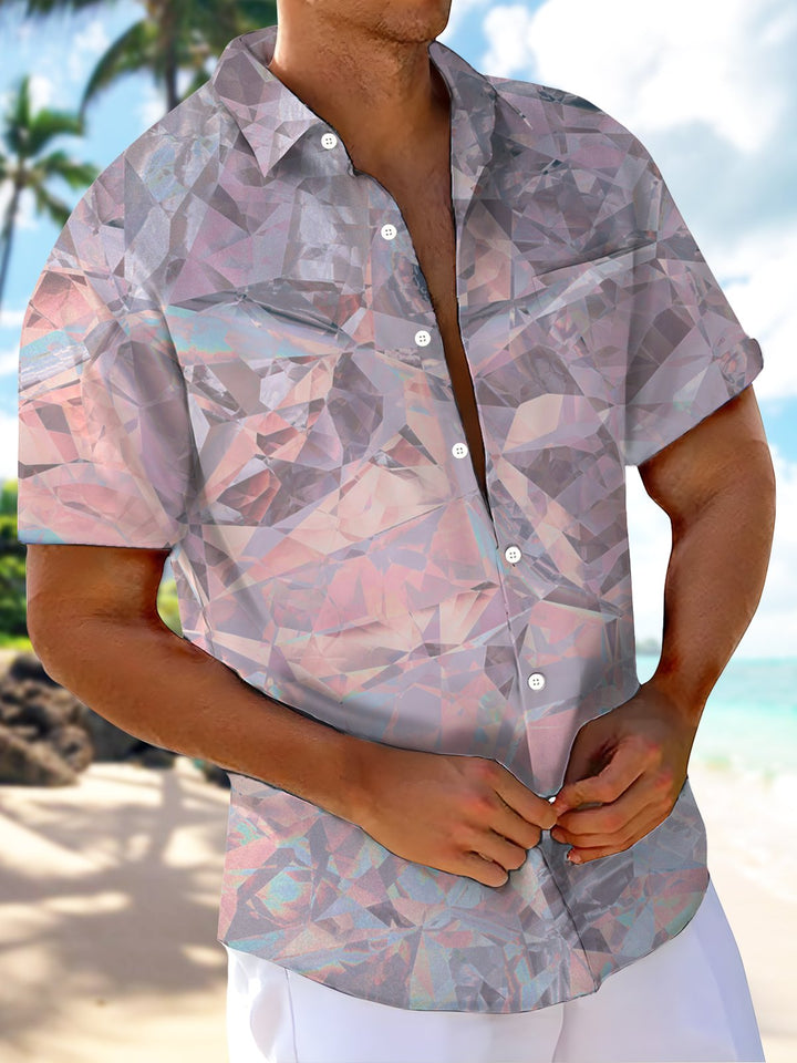 Alohadaddy® Hawaiian Geometric Art Print Chest Pocket Mens Short Sleeve Shirt Big &amp; Tall