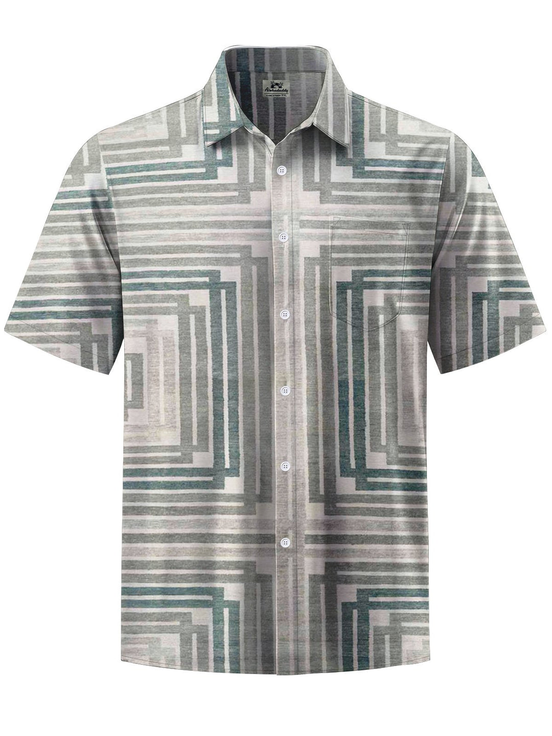 Alohadaddy® Vintage Stripe Geometric Art Print Chest Pocket Men Short Sleeve Shirt Big &amp; Tall