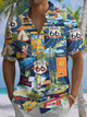 Alohadaddy® Vintage Car Route 66 Print Art Chest Pocket Men's Short Sleeve Shirt Big & Tall