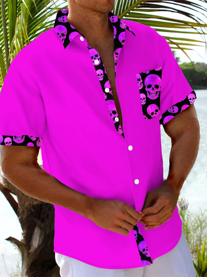 Alohadaddy® Casual Skull Contrast Art Print Moisture Wicking Mens Short Sleeve Shirt Big &amp; Tall