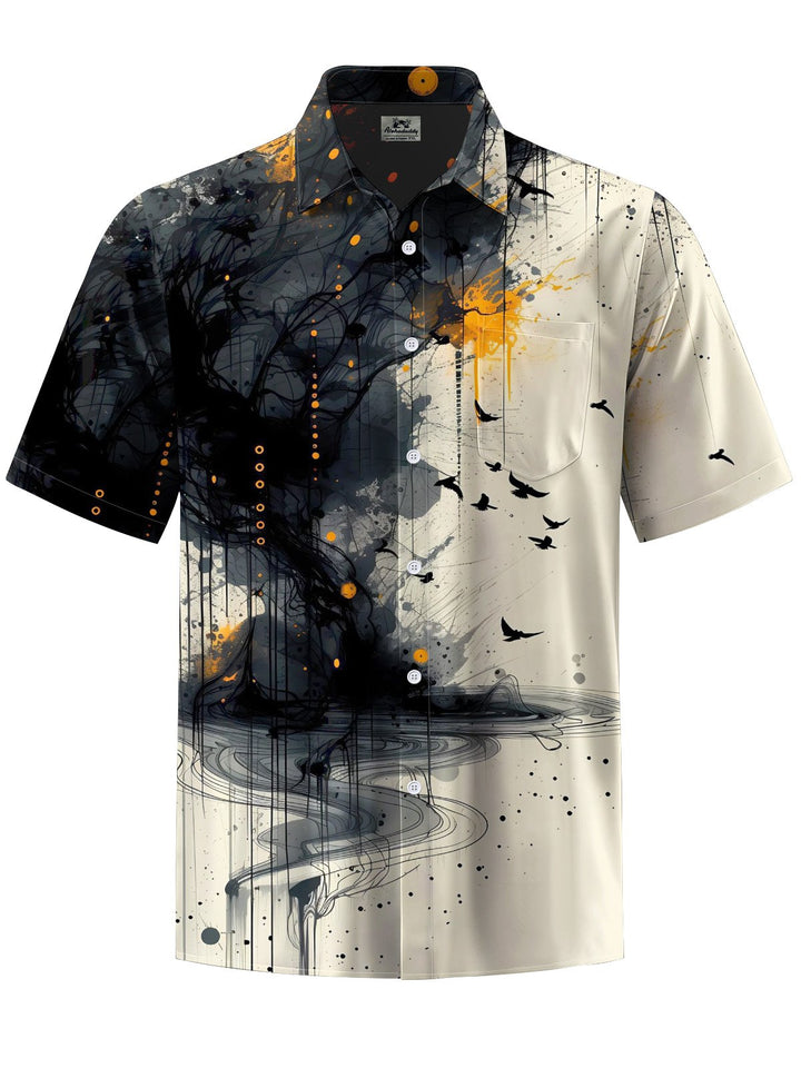 Alohadaddy® Casual Abstract Ink Chest Pocket Men&
