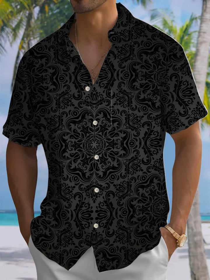 Alohadaddy® Casual Floral Art Print Chest Pocket Men&
