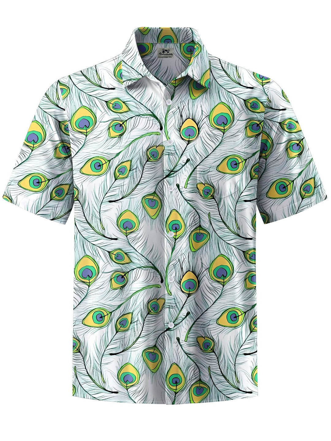 Alohadaddy® Casual Peacock Feather Painting Art Print Chest Pocket Men&
