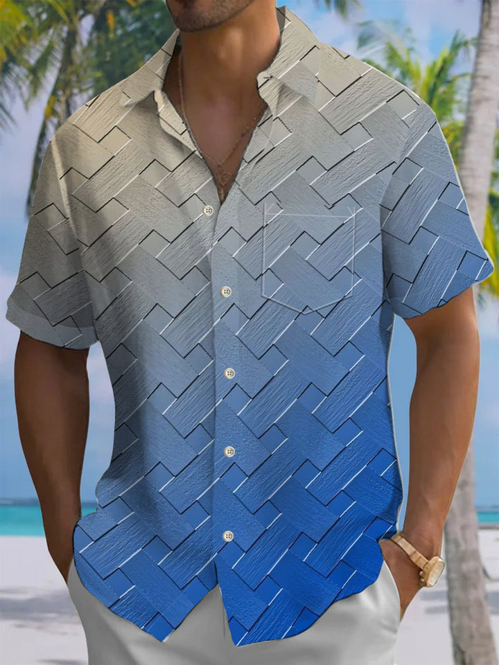 Alohadaddy® Casual Geometric Gradient Art Print Chest Pocket Men&