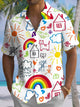 Alohadaddy® Hawaiian Cartoon Drawing Print Art Chest Pocket Men's Short Sleeve Shirt Big & Tall