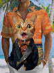 Alohadaddy® Casual Cat Painting Art Print Chest Pocket Men's Short Sleeve Shirt Big & Tall