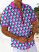 Alohadaddy® Casual Geometric Cube Print Art Men's Short Sleeve Stretch Shirt Big & Tall