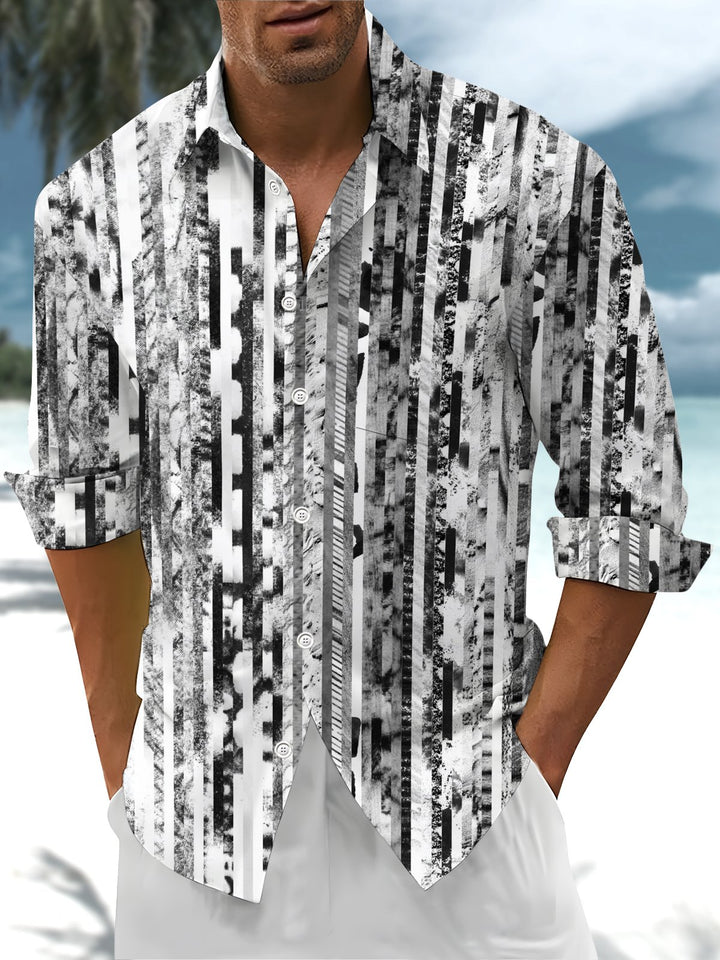 Alohadaddy® Casual Stripe Art Print Chest Pocket Men&