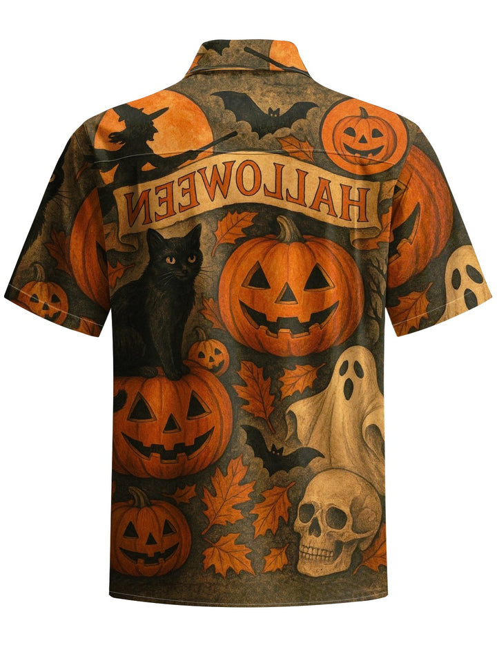 Alohadaddy® Halloween Pumpkin Monster Printed Artwork Chest Pocket Men&