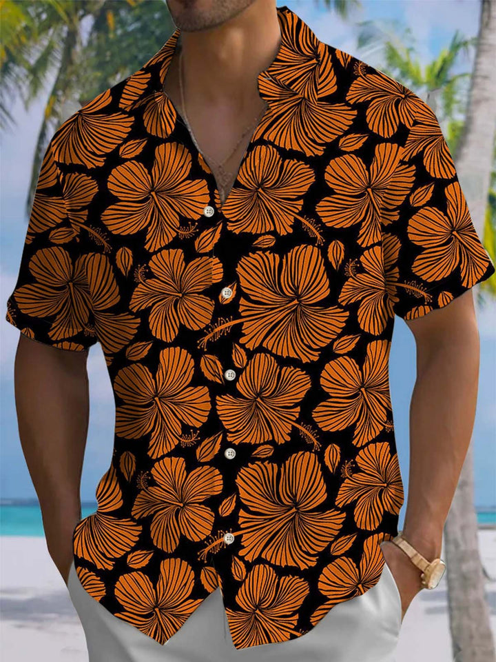 Alohadaddy® Vintage Hibiscus Flower Art Print Chest Pocket Men&