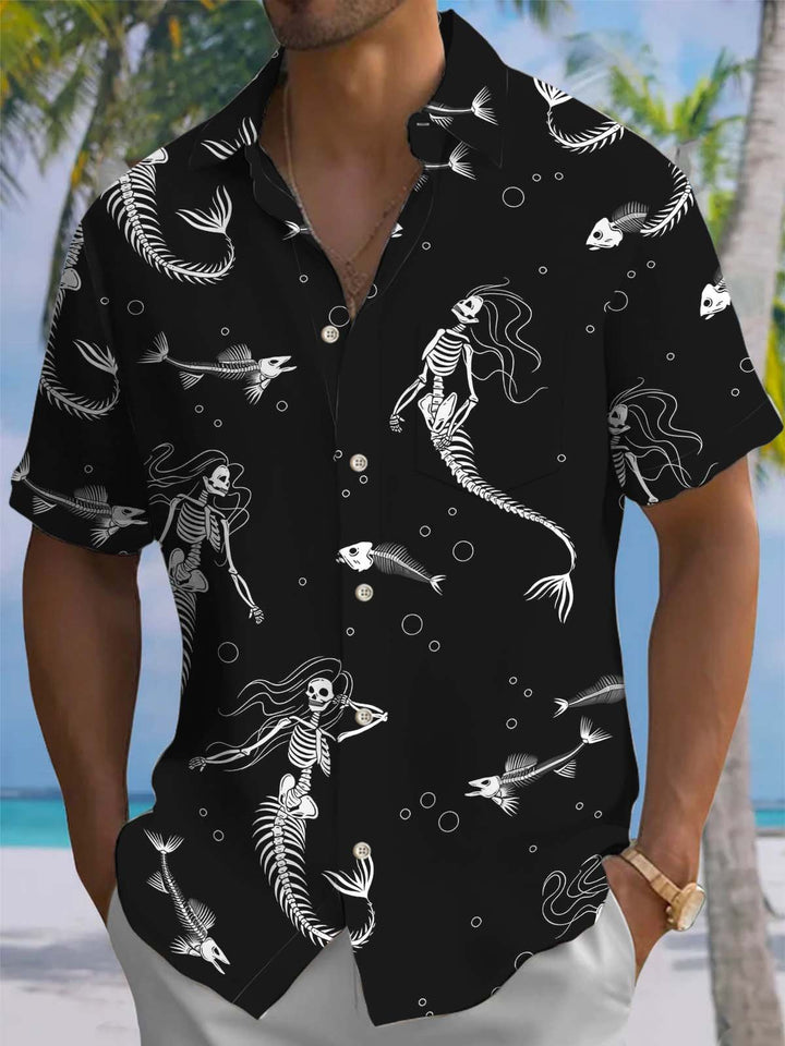 Alohadaddy® Casual Mermaid Skull Print Art Pocket Elastic Men&