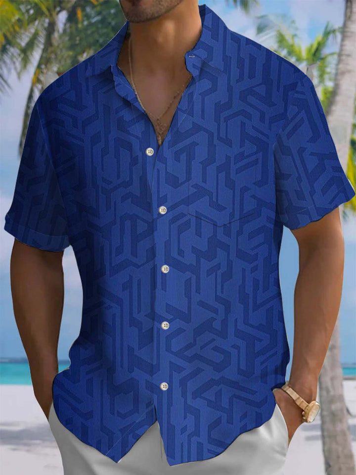 Alohadaddy® Vintage Geometric Art Print Chest Pocket Stretch Men&