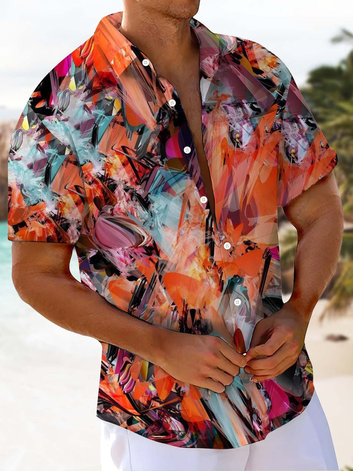 Alohadaddy® Casual Abstract Art Print Chest Pocket Stretch Men&