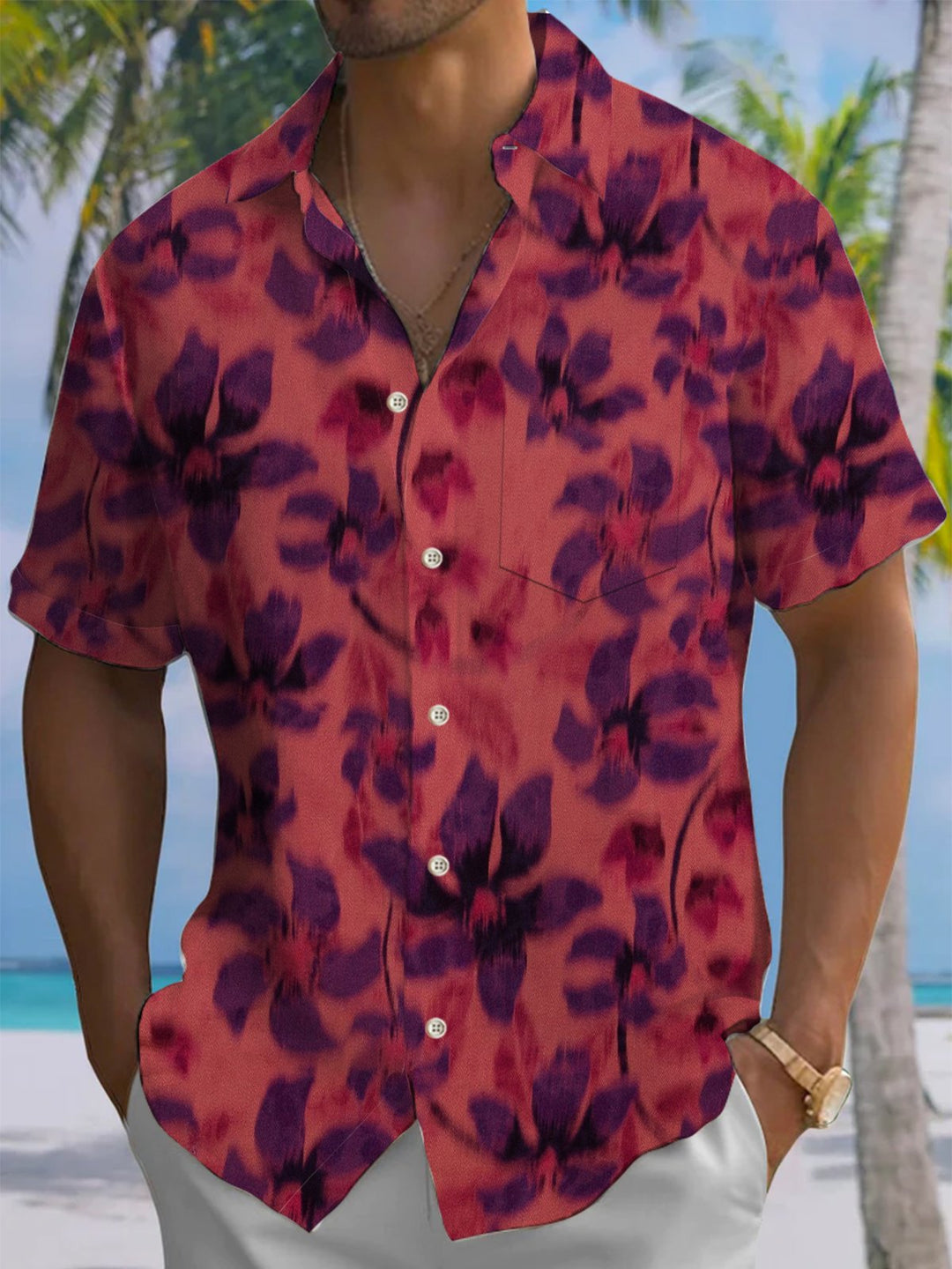 Alohadaddy® Vintage Flower Art Print Pocket Stretch Men&