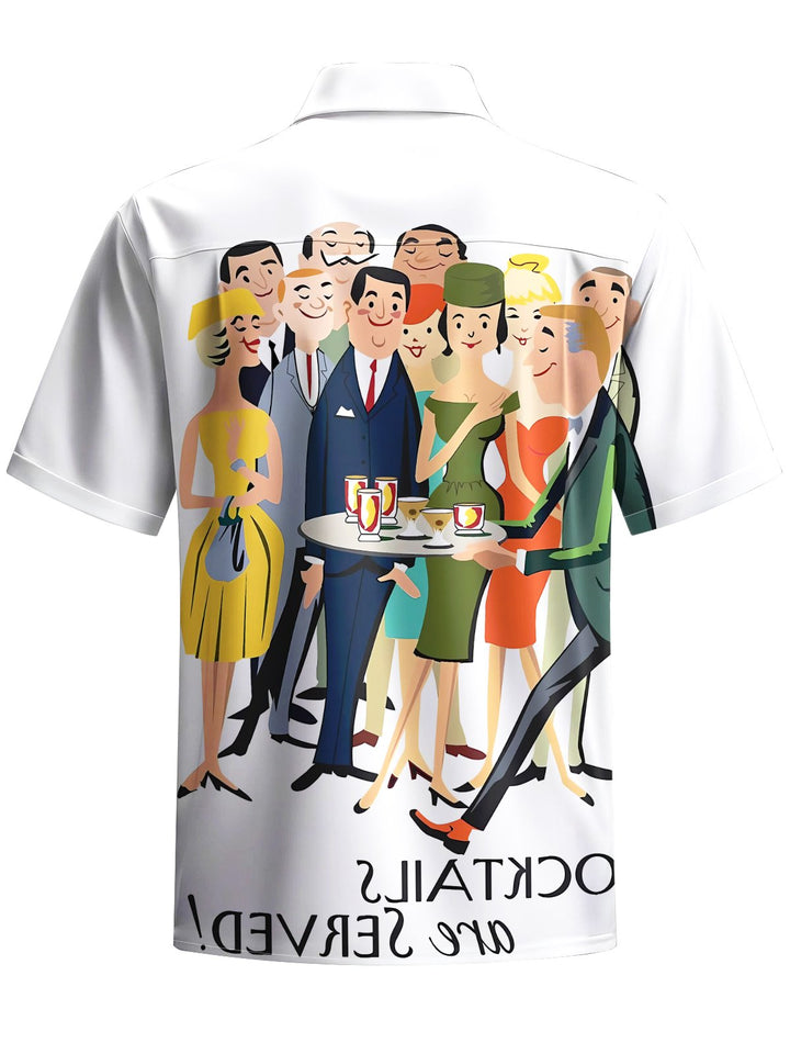 Alohadaddy® Vintage Mid-Century Cocktail Print Button Pocket Stretch Men&