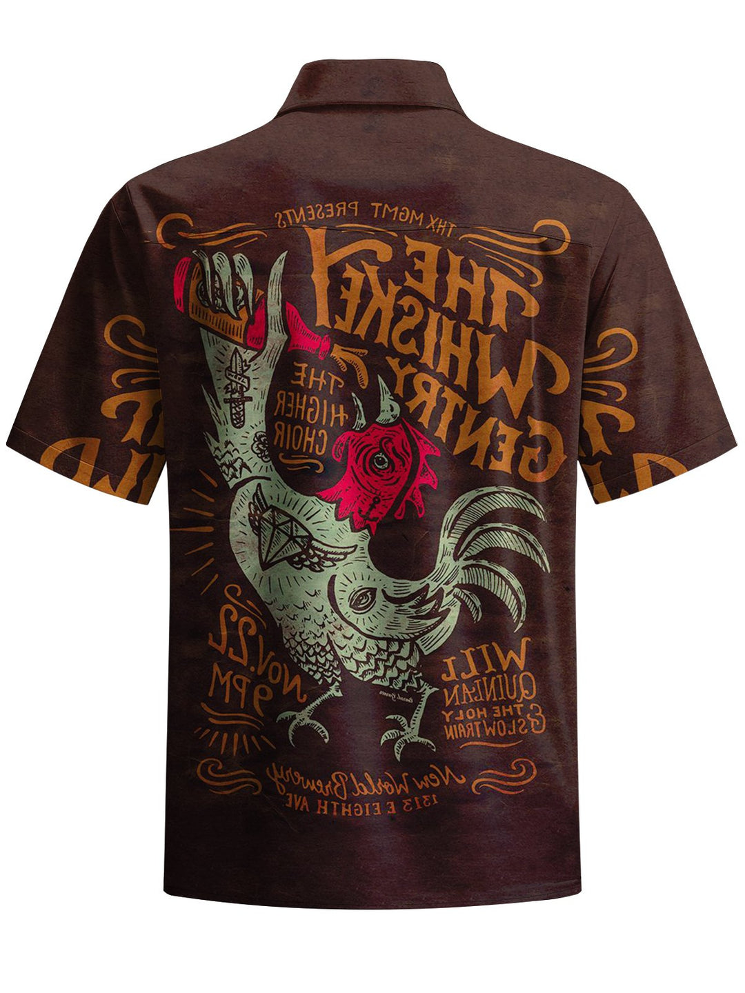 Alohadaddy® Vintage Whiskey Gentleman Rooster Print Button Pocket Stretch Men&