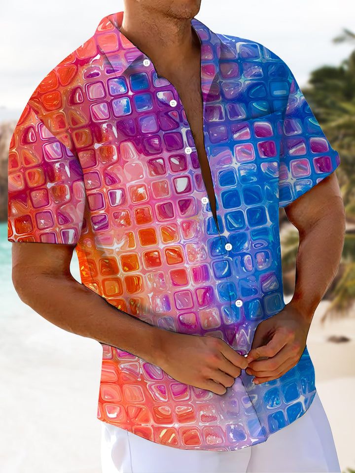 Alohadaddy® Casual Gradient Geometric Print Pocket Button Stretch Men&