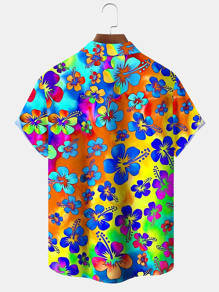 Alohadaddy® Hawaiian Floral Ombre Pocket Button Stretch Men&