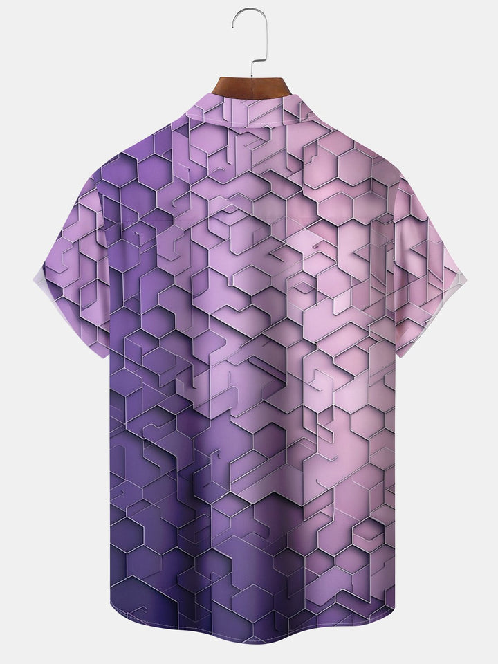Alohadaddy® Retro Geometric Gradient Print Pockets Elastic Button Men&