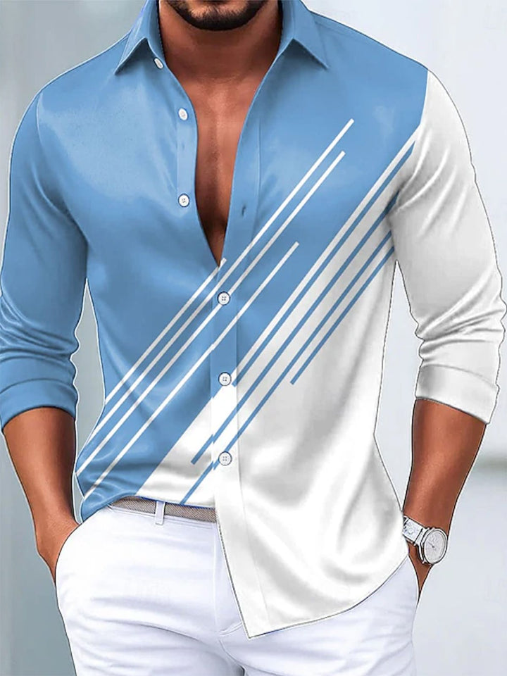 Alohadaddy® Casual Striped Contrast Color Print Glossy Elastic Button Men&