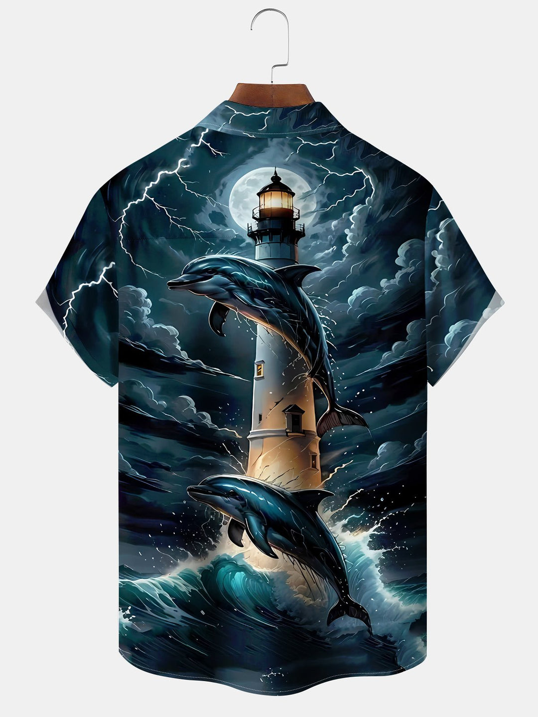 Alohadaddy® Retro Lighthouse Dolphin Wave Print Pocket Stretch Men&