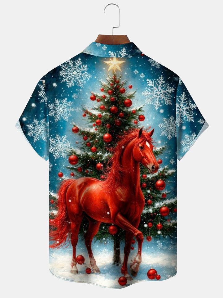 Alohadaddy® Christmas Red Horse Print Pocket Elastic Button Men&