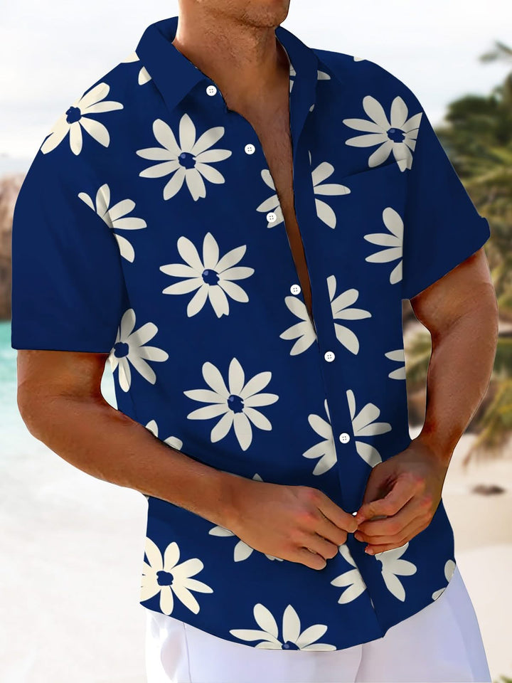 Alohadaddy® Retro Flower Colorblock Print Pocket Elastic Button Men&