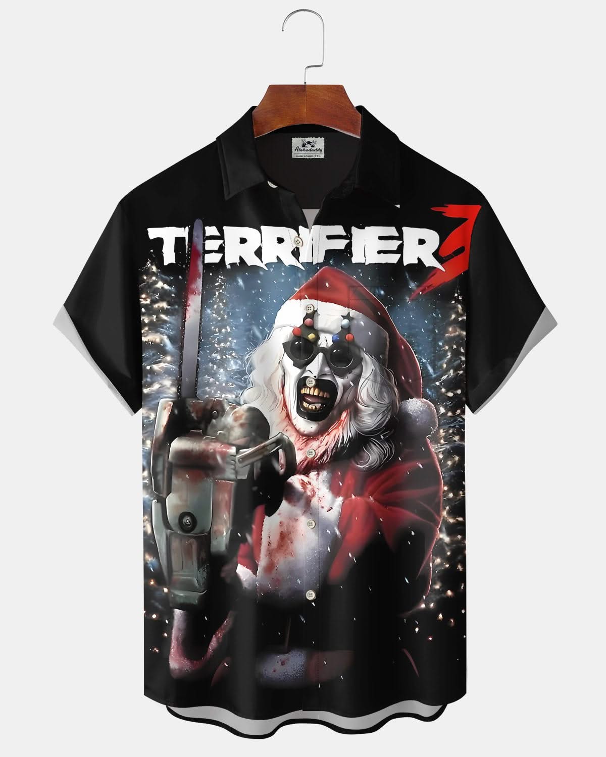 Alohadaddy® Scary Santa Print Men's Short Sleeve Shirt with Elastic Buttons  Pockets Big & Tall