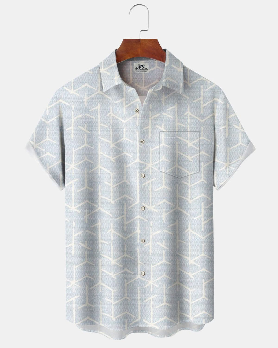Alohadaddy® Retro Geometric Print Art Pocket Button Stretch Men&