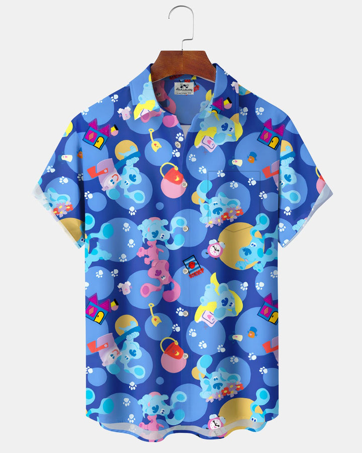Alohadaddy® Hawaiian Cartoon Dog Print Artistic Elastic Button Pocket Men&