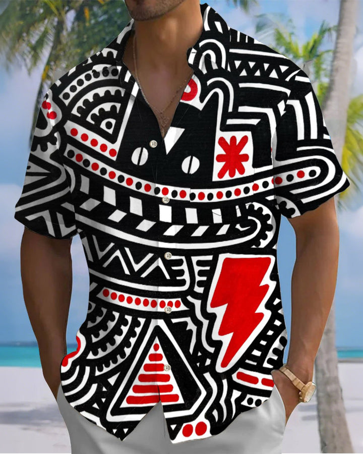 Alohadaddy® Retro Graffiti Print Art Pocket Button Stretch Men&
