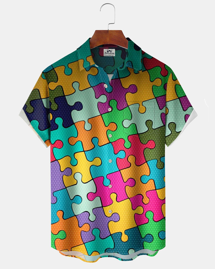 Alohadaddy® Casual Puzzle Gradient Print Artistic Stretch Patchwork Men&