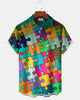 Alohadaddy® Casual Puzzle Gradient Print Artistic Stretch Patchwork Men's Short-Sleeve Shirt Big & Tall