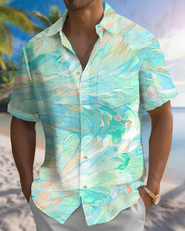 Alohadaddy® Hawaiian Feather Abstract Print Button-Down Short-Sleeve Shirt for Men Big &amp; Tall