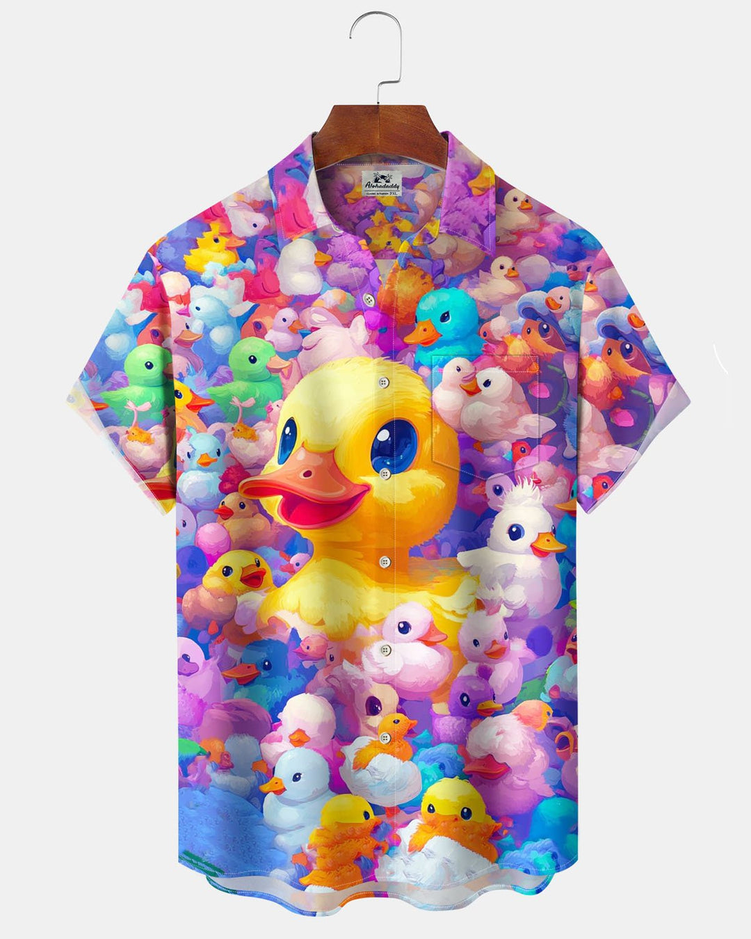 Alohadaddy® Hawaiian Cartoon Duck Print Art Button Pocket Men&