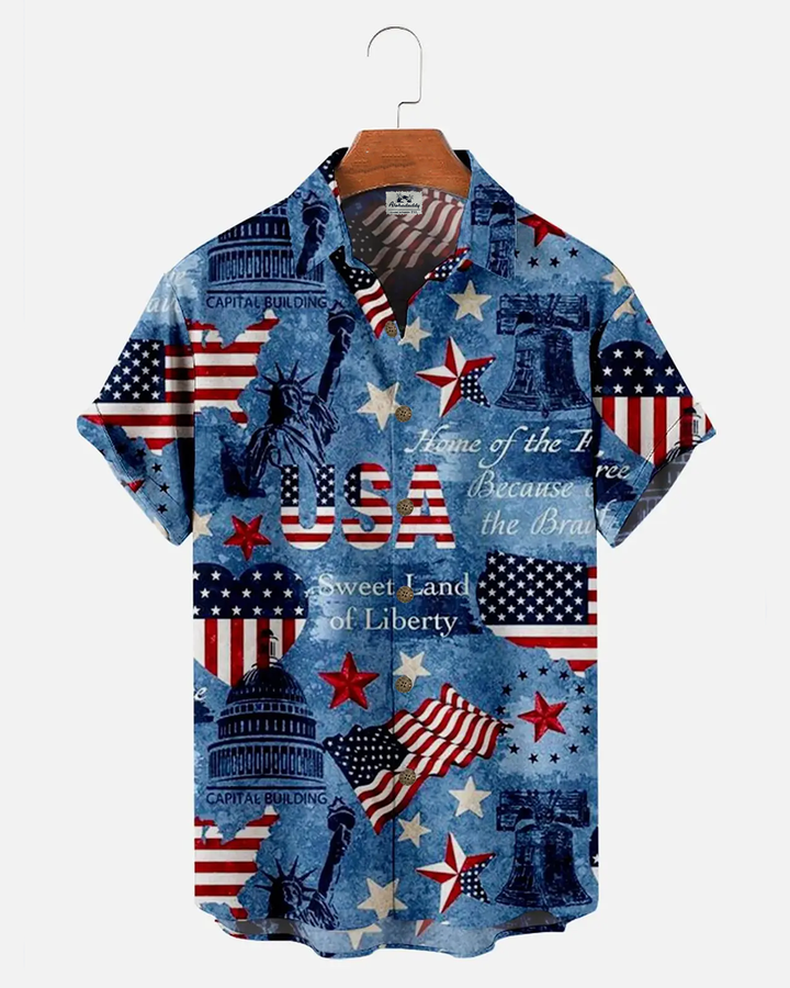 Alohadaddy® Vintage Flag Print Art Button Pocket Cardigan Men&