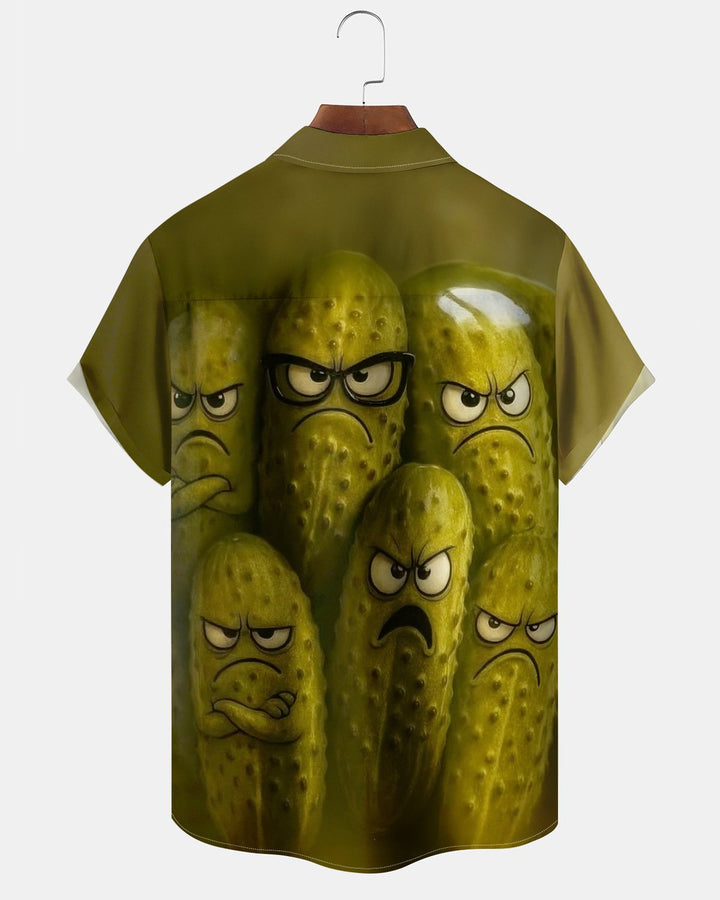 Alohadaddy® Casual Cartoon Cucumber Print Art Button Pocket Cardigan Men&