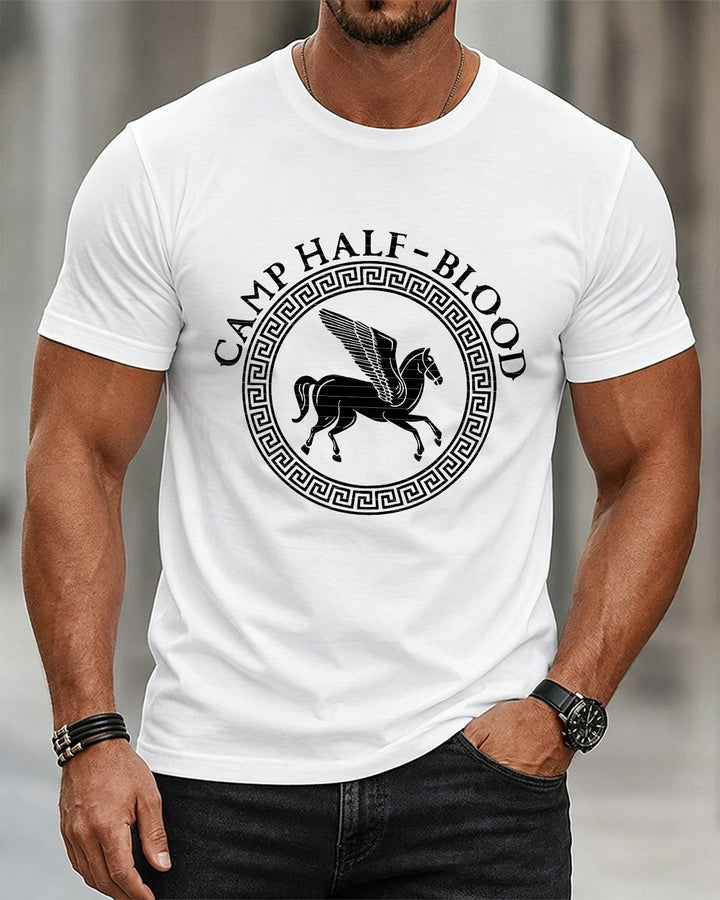 Alohadaddy® Casual Short-Sleeve Crew-Neck T-Shirt with Horse and Letter Print